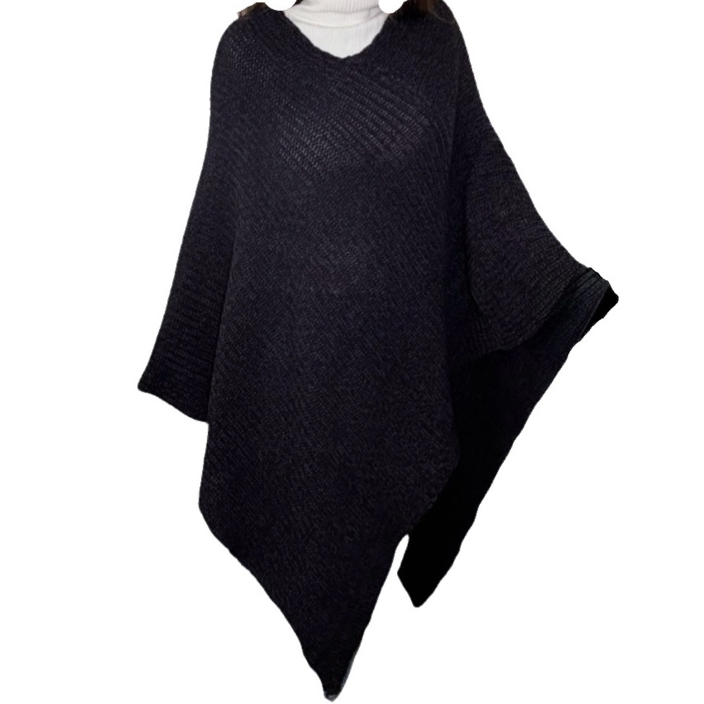Love Your Melon Poncho Charcoal Black Knit Womens Shawl One Size EUC